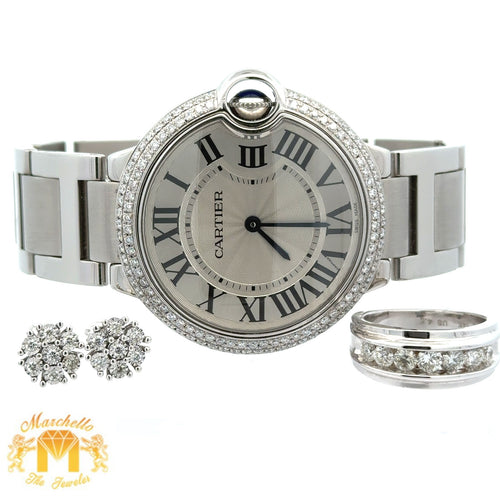 4 piece deal: 36mm Cartier with a Diamond 2 row bezel + 14k White Gold Solid Ring with Jumbo Diamonds + Gift from Marchello the Jeweler