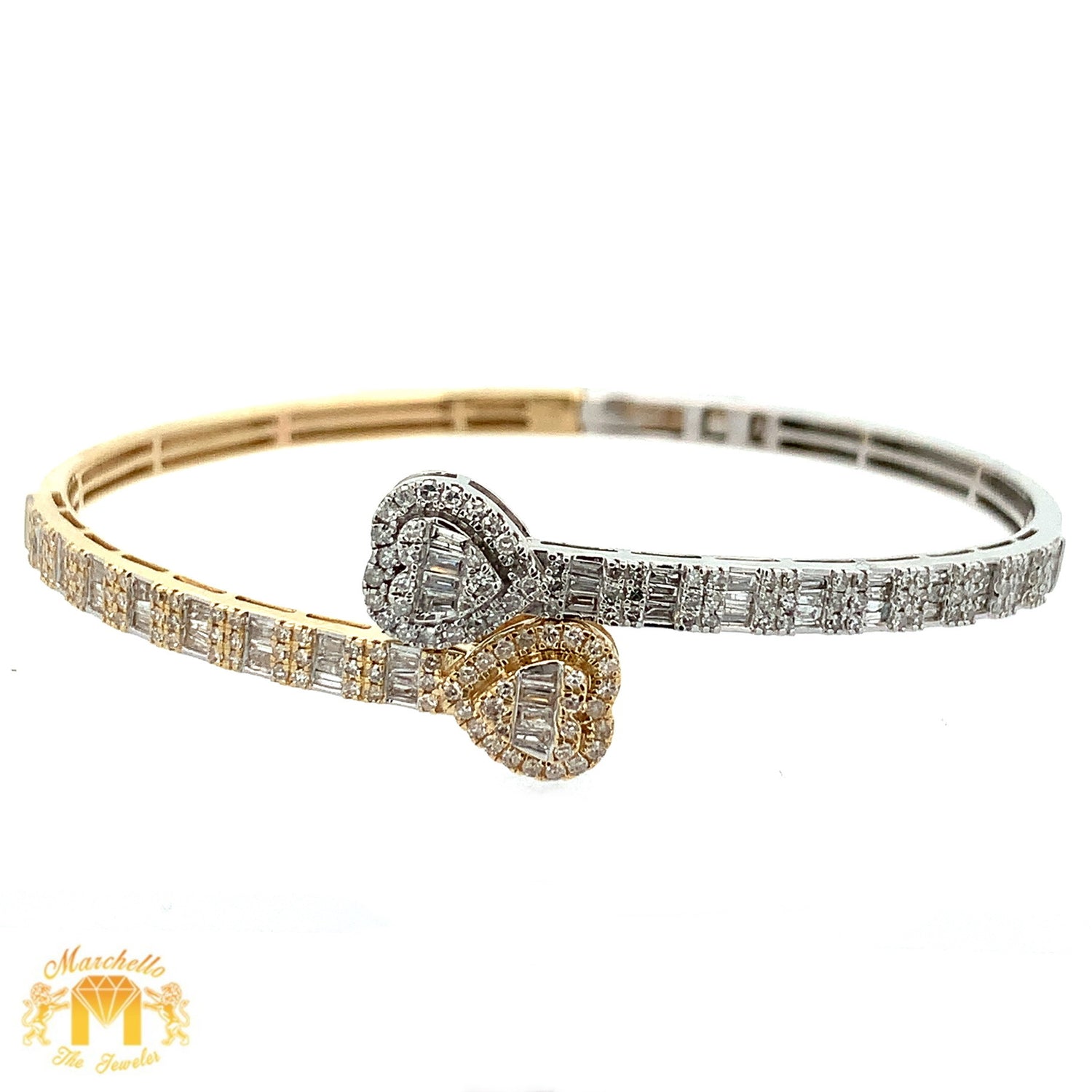 4 piece deal: Two-Tone Gold Twin Heart Cuff Diamond Bracelet + Two-Tone Gold Twin Heart Diamond Ring Set+ Diamond & Gold Heart Earrings + Gift from Marchello the Jeweler  (VALENTINE`S DAY SPECIAL)