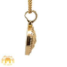 Load image into Gallery viewer, 14k Yellow Gold and Diamond Lion Head Round Shaped Pendant and 14k Yellow Gold Cuban Link Chain