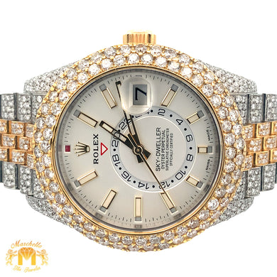 Iced out 42mm Rolex Sky-Dweller Watch with Two-Tone Jubilee Bracelet