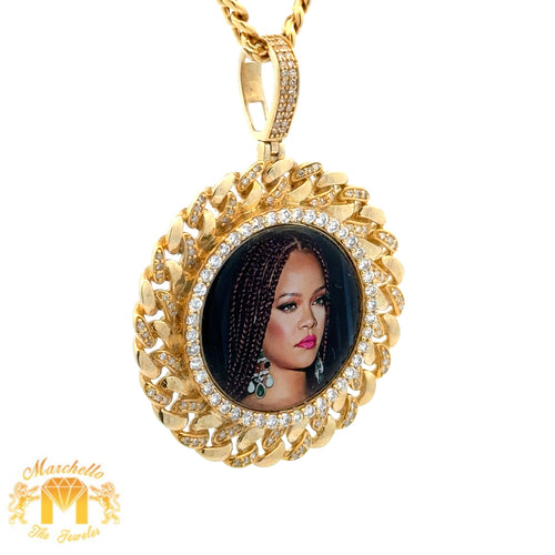 14k Yellow Gold and Diamond Picture Pendant and Yellow Gold Cuban Link Chain