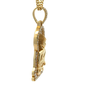 14k yellow gold and diamond Buddha Pendant and Yellow Gold Cuban Chain