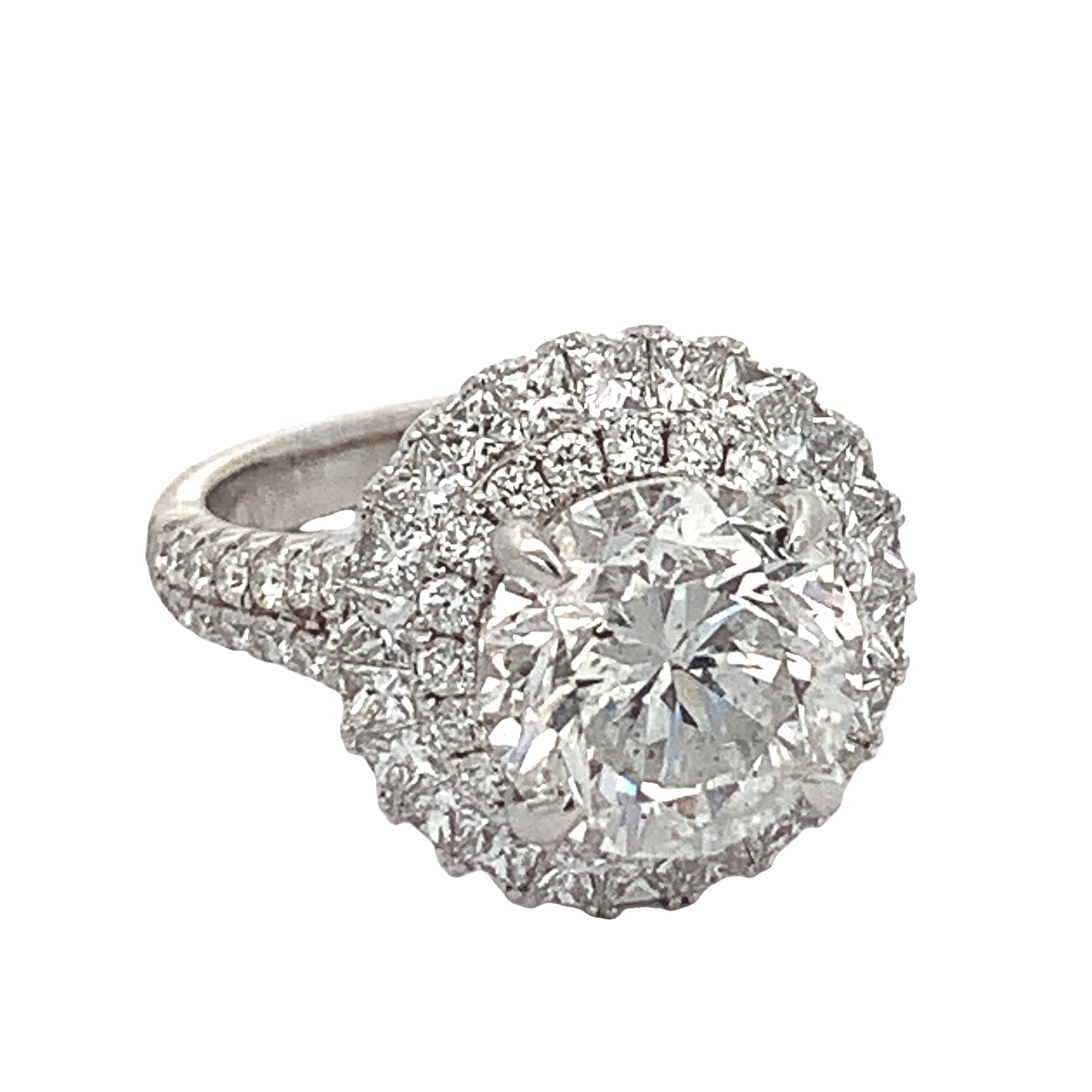6.52ct diamonds 18k White Gold Engagement Ring with Princess Cut and Round Diamonds