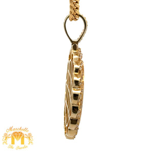 14k Yellow Gold and Diamond Picture Pendant and Yellow Gold Cuban Link Chain