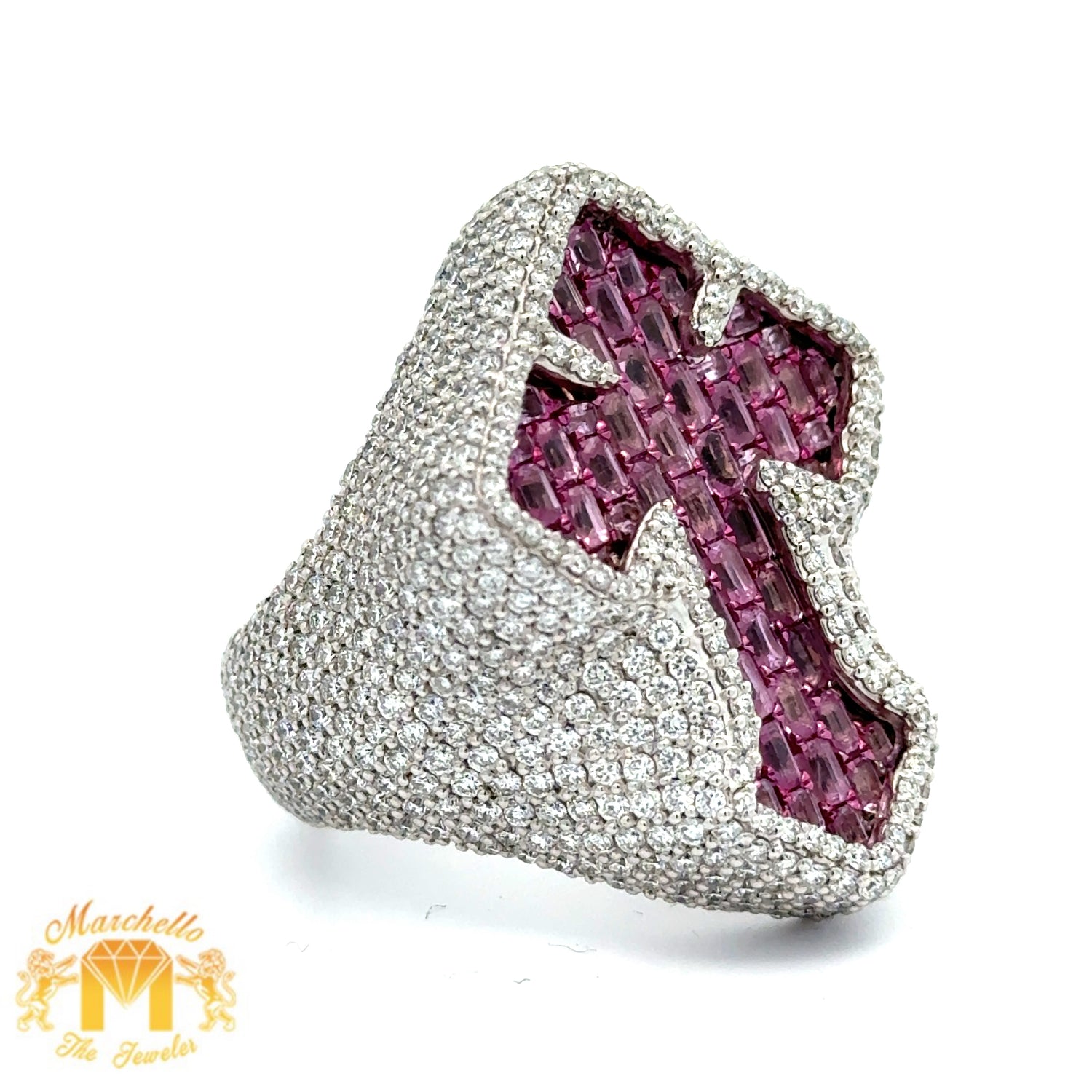 8.55ct diamonds 14k White Gold 3D Cross Ring with Round Diamonds and Sapphire (solid, emerald-cut VS/SI diamonds)