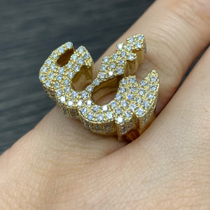 14k Yellow Gold and Diamond Allah Ring