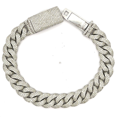 12.16ct diamonds White Gold Miami Cuban Bracelet with Round Diamonds