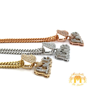 Gold and Diamond LOVE pendant and Gold Cuban Link Chain Set