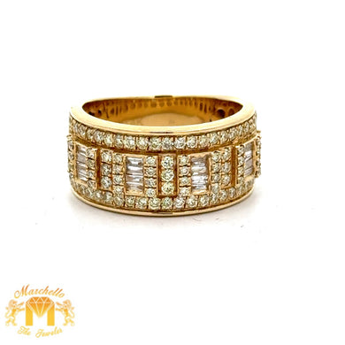 14k Yellow Gold and Diamond Men`s Band with Baguettes and Round Diamonds