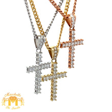 Load image into Gallery viewer, 14k Gold and Diamond Cross Pendant and Gold Cuban Link Chain Set (choose your color)