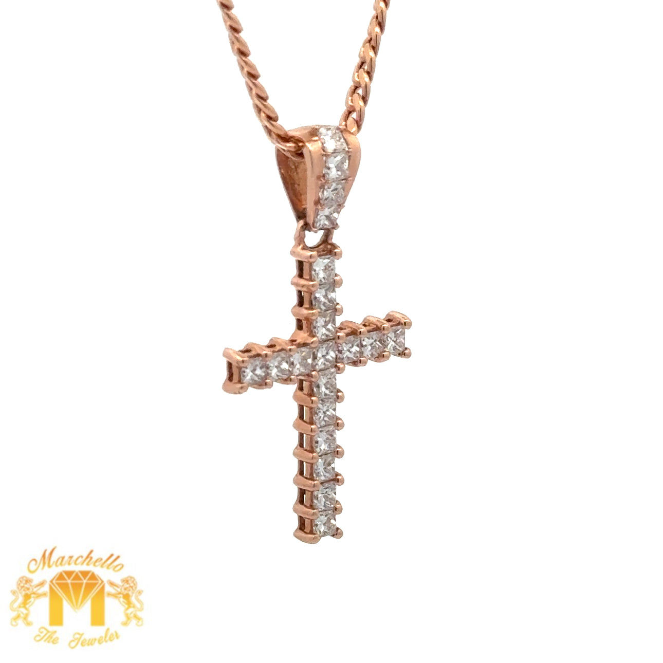 14k Gold and Diamond Cross Pendant and Gold Cuban Link Chain Set (choose your color)