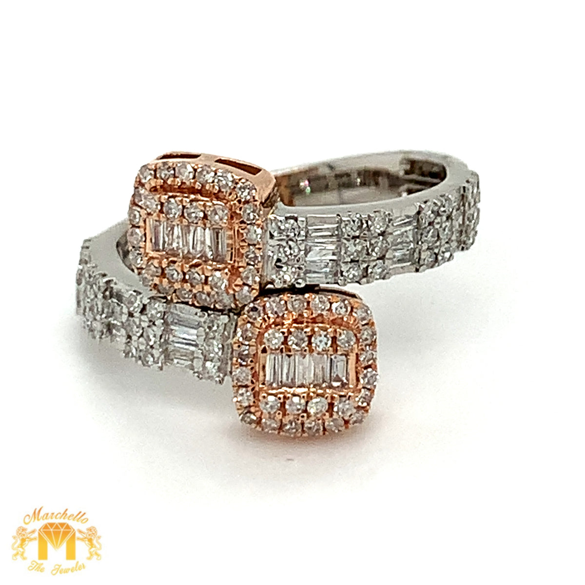 Two Square Ring Two-tone Gold and Diamond Twin Squares Ladies` Ring(choose a color) – MTJ