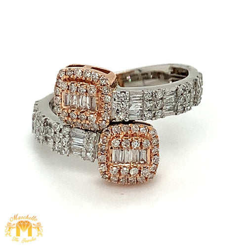 Two-tone Gold and Diamond Twin Squares Ladies` Ring(choose a color)