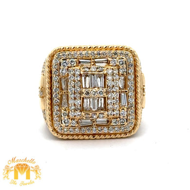14k Yellow Gold and Diamond Men`s Ring with Baguette and Round Diamonds