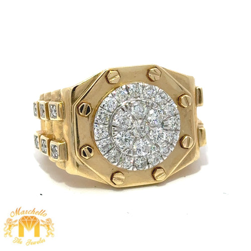 14k Yellow Gold and Diamond Men`s Ring with Round Diamonds