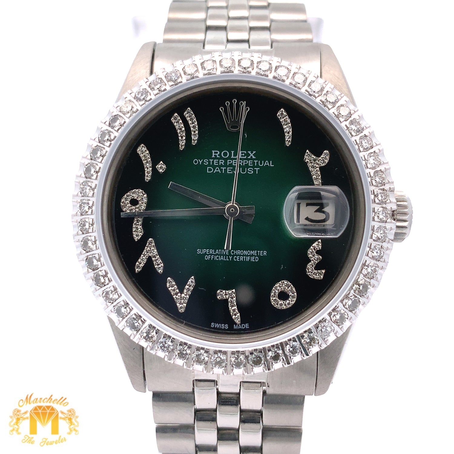 36mm Rolex Diamond Watch with Stainless Steel Jubilee Bracelet