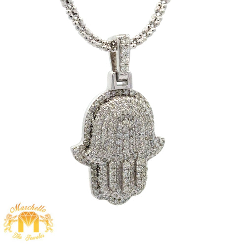 14k Gold and Diamond Hamsa Pendant and 2mm Ice Link Chain (choose your color)