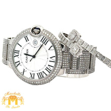 Load image into Gallery viewer, 4 piece deal: 40mm Cartier Ballon Bleu De Diamond Watch + White Gold and Diamond Twin Square Bracelet + Complimentary Earrings + Gift from MTJ