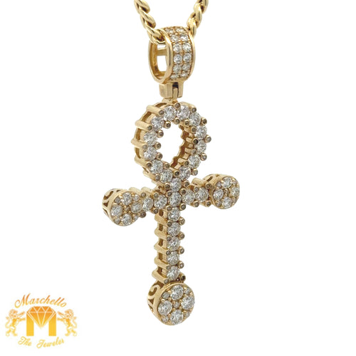 14k Yellow Gold and Diamond Ankh Pendant with Round Diamonds