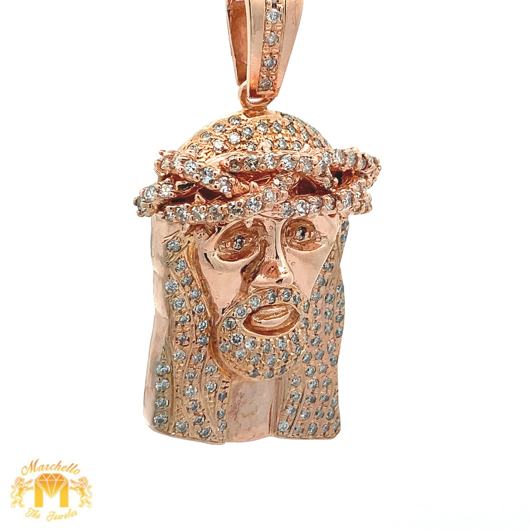 Rose Gold and Diamond Jesus Face Pendant with Round Diamonds