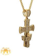 Load image into Gallery viewer, Gold and Diamond Cross Pendant and Gold Cuban Chain (choose your color)