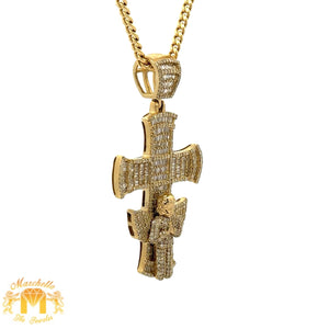 Gold and Diamond Cross Pendant and Gold Cuban Chain (choose your color)