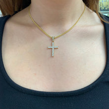 Load image into Gallery viewer, 14k Gold and Diamond Cross Pendant and Gold Cuban Link Chain Set (choose your color)