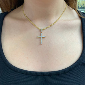 14k Gold and Diamond Cross Pendant and Gold Cuban Link Chain Set (choose your color)