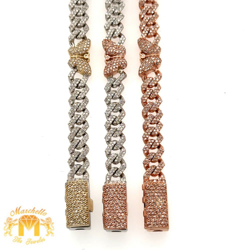 Gold and Diamond Miami Cuban Butterfly Bracelet with Round Diamonds (choose your color)