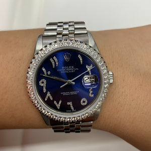 36mm Rolex Diamond Watch with Stainless Steel Jubilee Bracelet (Royal blue dial with diamonds)