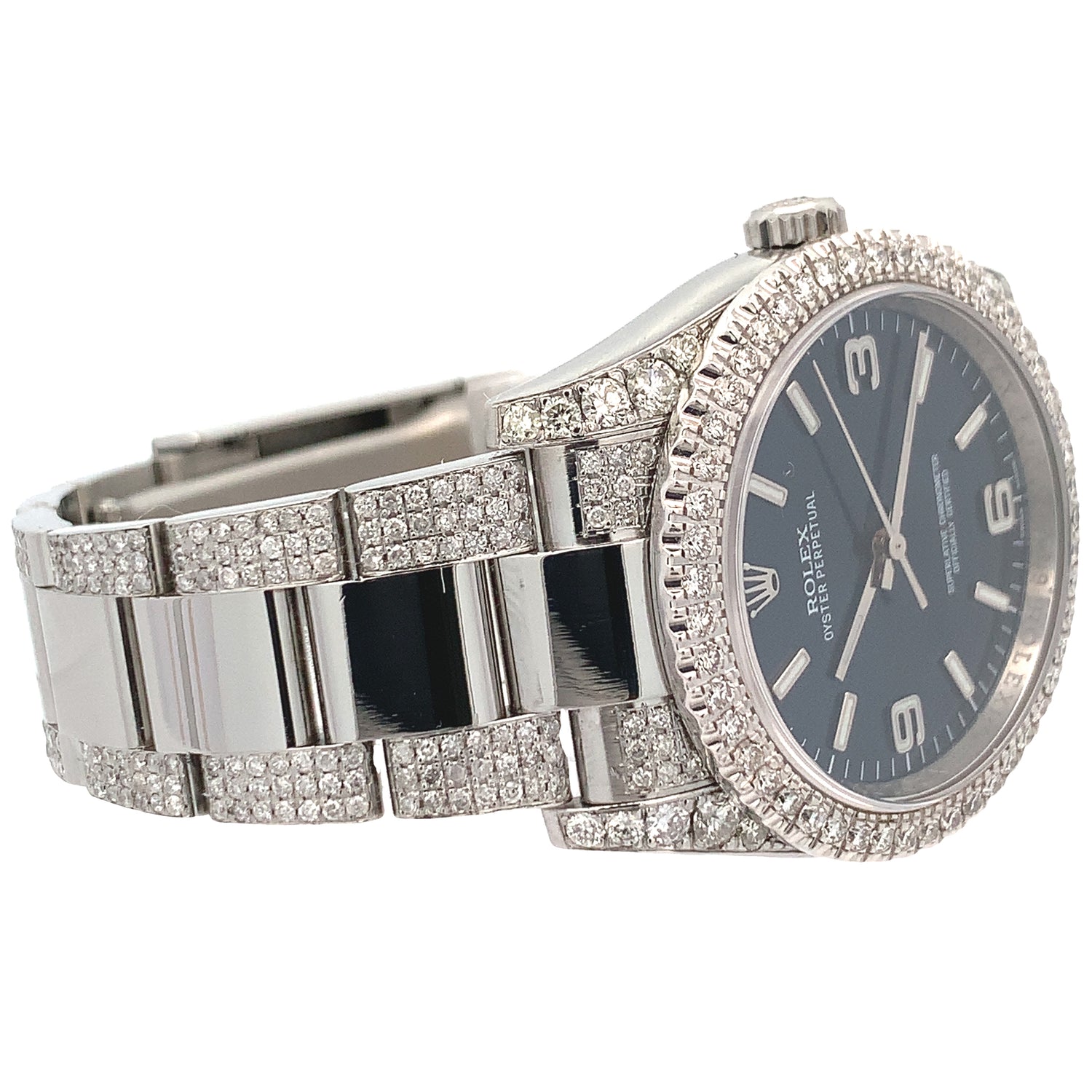 36mm Rolex Watch with Stainless Steel Oyster Diamond Bracelet (royal blue dial, diamond bezel)