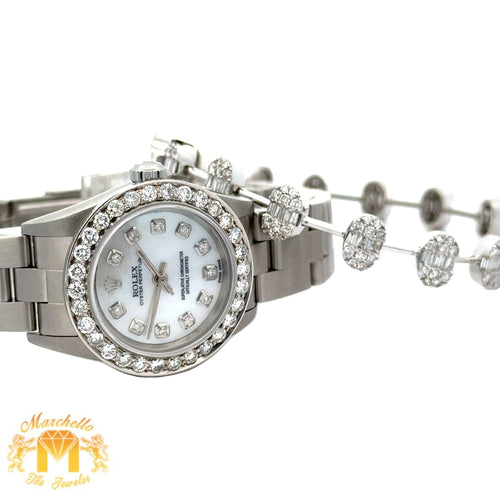 4 piece deal: 26mm Rolex Diamond Watch + 14k white gold and diamond Fancy Bracelet + Complimentary Earrings + Gift from MTJ