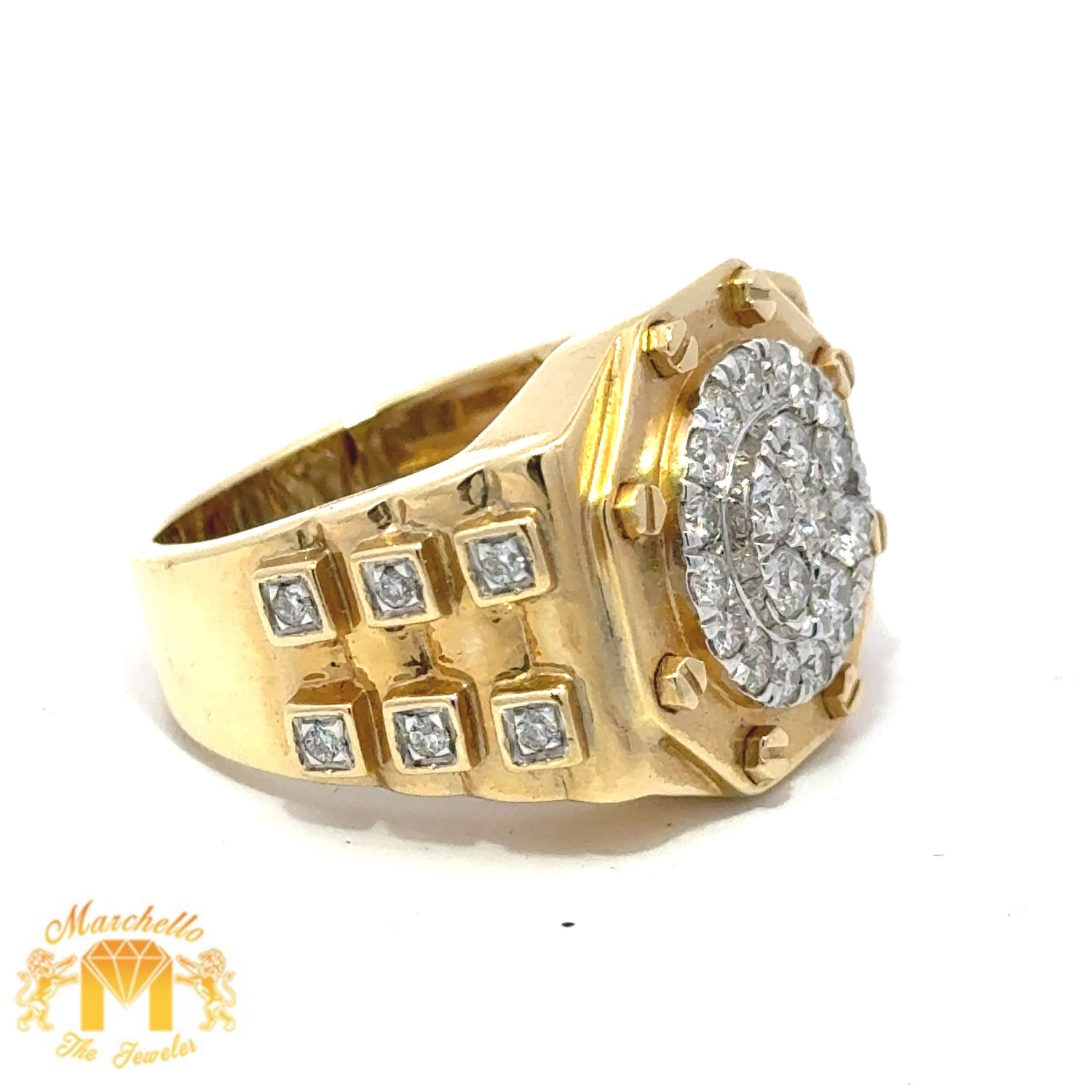 14k Yellow Gold and Diamond Men`s Ring with Round Diamonds