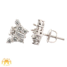 Load image into Gallery viewer, 14k White Gold and Diamond Butterfly Earrings with Emerald cut and Round diamonds