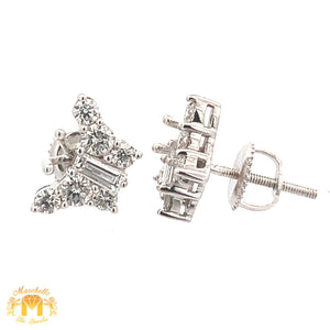 14k White Gold and Diamond Butterfly Earrings with Emerald cut and Round diamonds