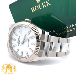 41mm Rolex Watch with Stainless Steel Oyster Bracelet (Rolex papers, white dial, fluted bezel) (Model number: 126334)