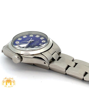 26mm Ladies`Rolex Watch with Stainless Steel Oyster Bracelet (blue mother of pearl (MOP) diamond dial, smooth bezel)
