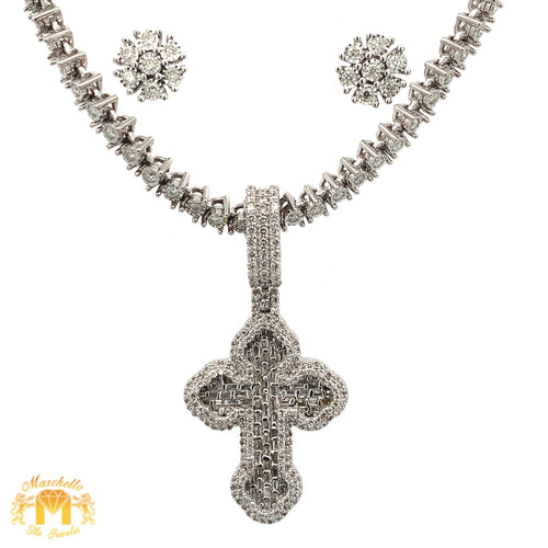 4 piece deal: Gold and Diamond Cross Pendant + Martini Gold&Diamond Tennis Chain + Complimentary gold&diamond Earrings Set+ Gift from Marchello the Jeweler