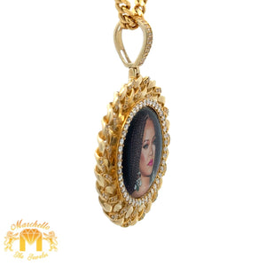 14k Yellow Gold and Diamond Picture Pendant and Yellow Gold Cuban Link Chain