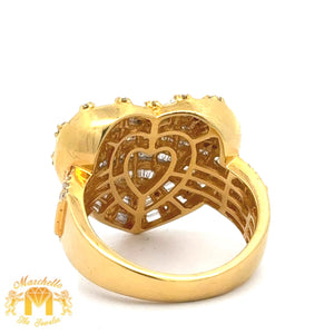 Yellow Gold and Diamond XXL Heart Ring with Round and Baguette Diamonds