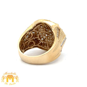 14k Yellow Gold and Diamond Men`s Ring with Baguette and Round Diamonds