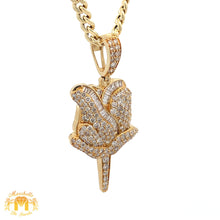 Load image into Gallery viewer, 14k Gold and Diamond Extra Large Rose Pendant and 14k Gold Cuban Link Chain Set (choose your color)