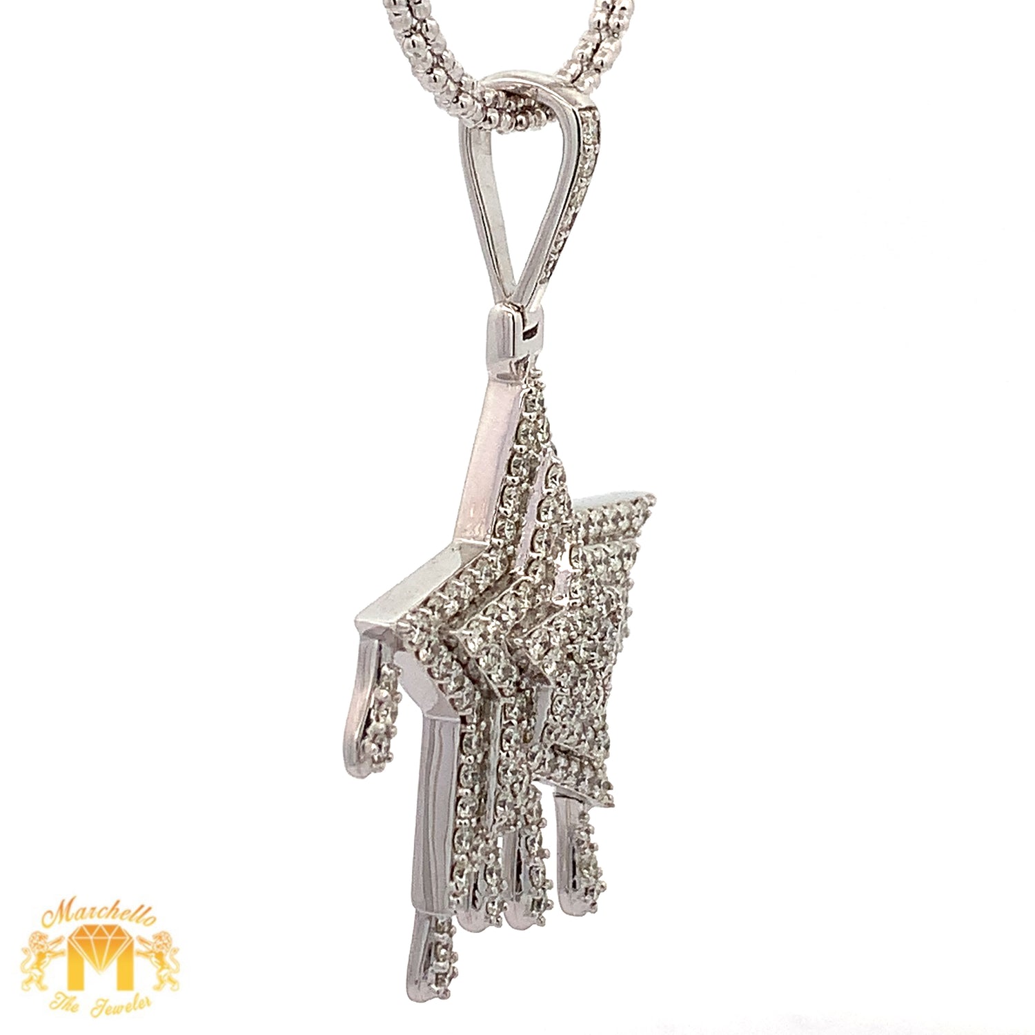 3.50ct diamonds 14k White Gold Star Pendant and 2mm Ice Link Chain Set