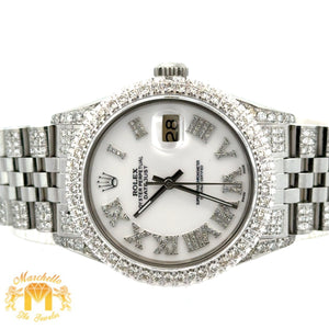 4 piece deal: 36mm Rolex Diamond Watch with Stainless Steel Jubilee Band + White Gold & Diamond Twin Square Bangle + Gold & Diamond Flower Earrings + Gift (choose your color)