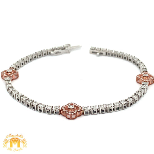 Gold and Diamond Tennis Flower Bracelet with Round Diamonds (choose your color)