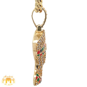 14k Yellow Gold and Diamond Nefertiti Pendant and Yellow Gold Cuban Link Chain