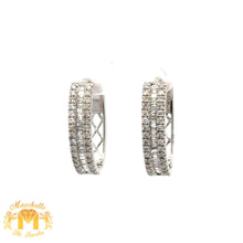 Load image into Gallery viewer, 14k Gold and Diamond Hoop Earrings with Baguette and Round Diamonds (choose your color)