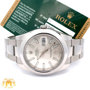 4 piece deal: 41mm Men`s Rolex Watch with Stainless Steel Oyster Band + 14k White Gold Ring + Complimentary Diamond Earrings + Gift from Marchello the Jeweler