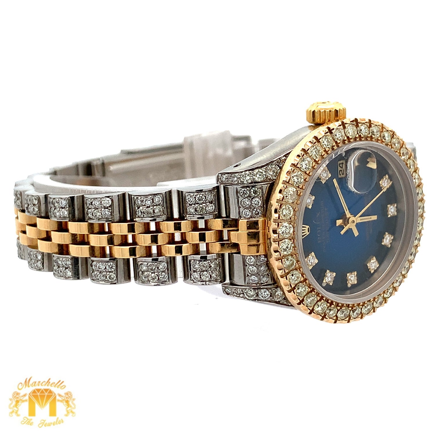 26mm Ladies`Rolex Watch with Two-Tone Jubilee Diamond Bracelet (factory diamond dial, custom diamond bezel)