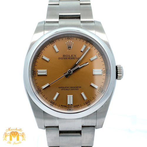 Full factory 36mm Rolex Watch with Stainless Steel Oyster Bracelet (Champagne dial with white hour markers)(Model number: 116000)